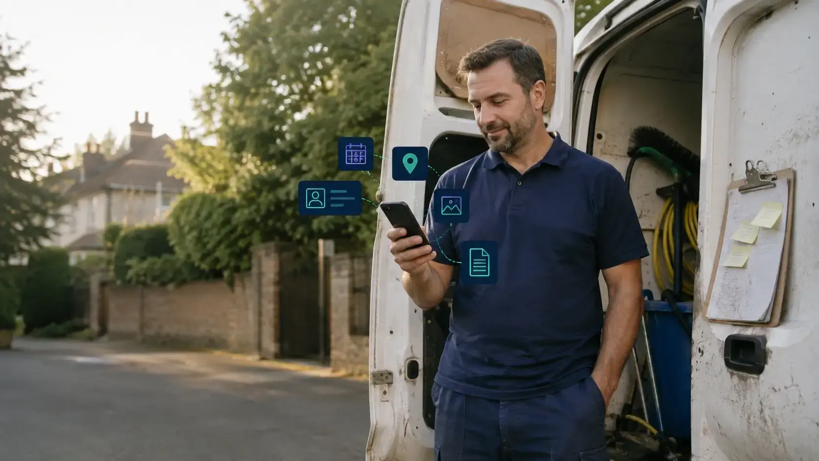 Window cleaner replacing paper schedules with window cleaning business software app
